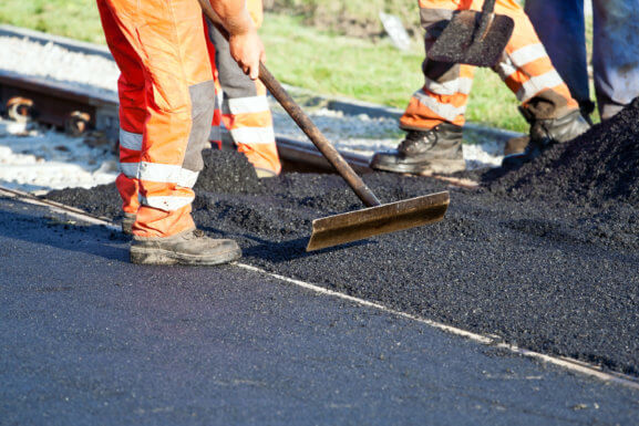 Workers on a road construction